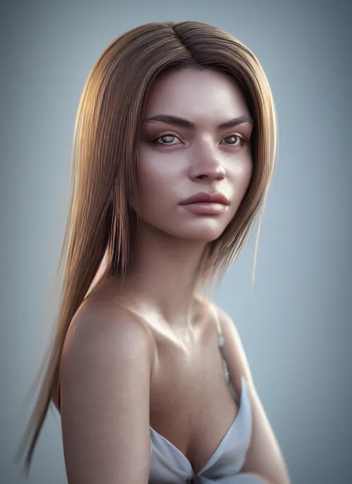 Image similar to portrait of a gorgeous young woman in the style of stefan kostic, octane render, realistic photo, sharp focus, 8k high definition, insanely detailed, intricate, elegant