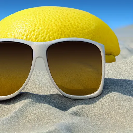 A Lemon Character Wearing Sunglasses On The Beach, 