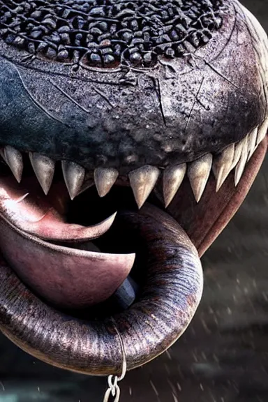 Image similar to very very intricate photorealistic photo of a chain chomp in an episode of game of thrones, photo is in focus with detailed atmospheric lighting, award - winning details