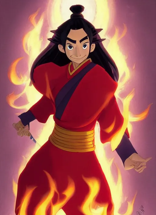 Prompt: the emperor of the fire nation, fire lord ozai, in the style of pixar's moana, anime girl, takeshi obata, art by artgerm and greg rutkowski and alphonse mucha, art by loish, wlop
