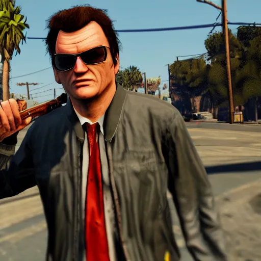 Prompt: extremely cool looking quentin tarantino in gta v. 4 k