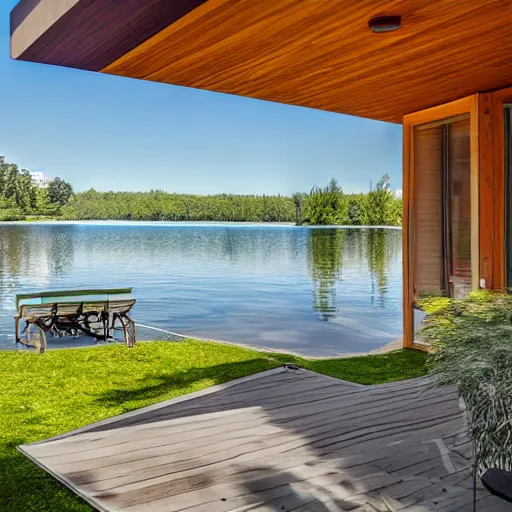 Image similar to of house on a lake with a beach in the backyard