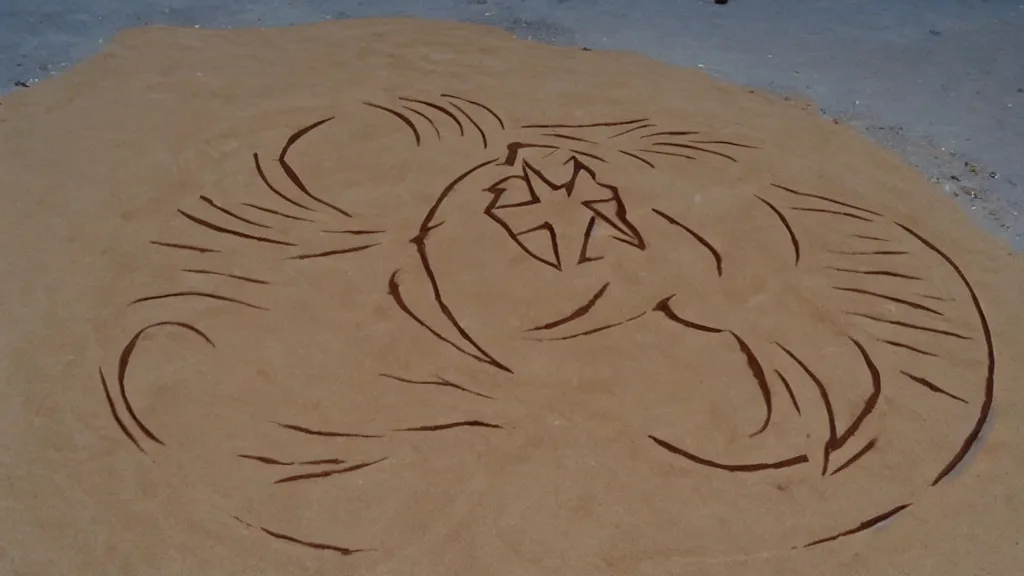 Prompt: sand art heroic lightning bolt hell