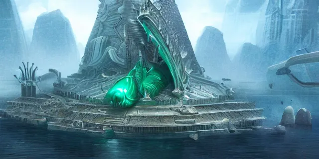 Image similar to emerald tablet, epic large underwater city, highly detailed, photorealistic, octane render, beautiful, glorious, matte painting, cinematic