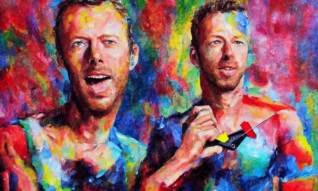 Prompt: chris martin is a stapler, beautiful oil painting