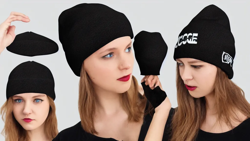 Prompt: cringecore scholastic irregular polygon beanie