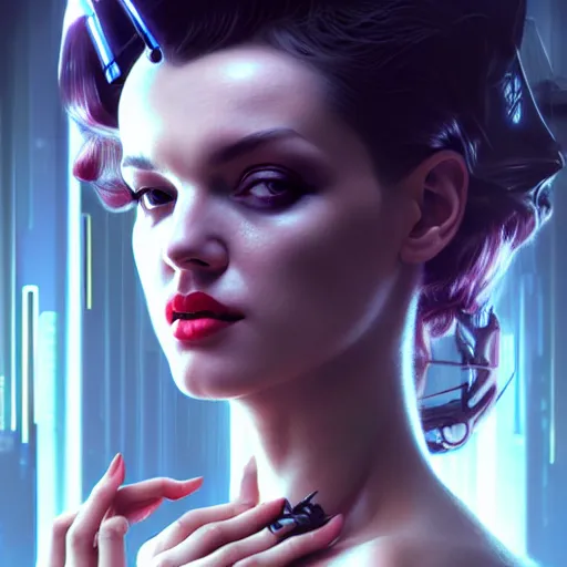Prompt: portrait painting of a cyberpunk hacker who looks like marilyn monroe, ultra realistic, concept art, intricate details, eerie, highly detailed, photorealistic, octane render, 8 k, unreal engine. art by artgerm and greg rutkowski and charlie bowater and magali villeneuve and alphonse mucha