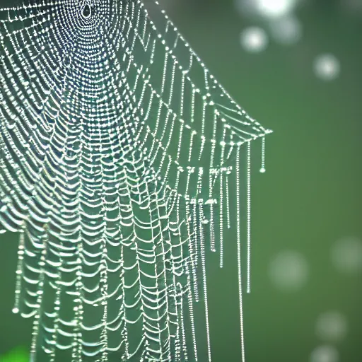 Image similar to water droplets hanging from a spiderweb morning dew, unreal 5, DAZ, highly detailed, soft focus, brilliant, 4k, trending on artstation