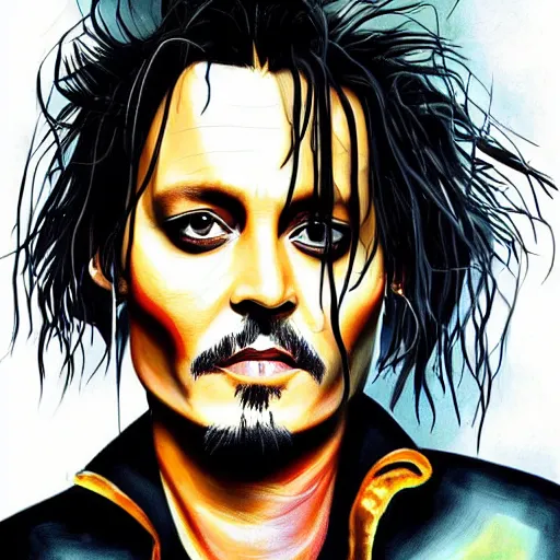 Image similar to portrait of johnny depp as edward scissorhands, highly detailed, centered, solid color background, digital painting