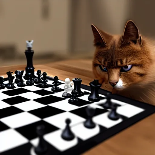 Prompt: grim reaper playing chess with cat 8 k, ultra realistic, unreal engine 5