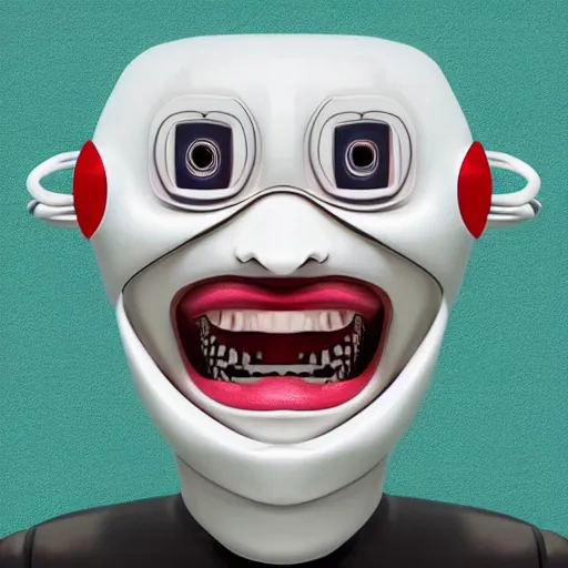 Image similar to A symmetric laughing robot portrait, beautiful!!! digital art