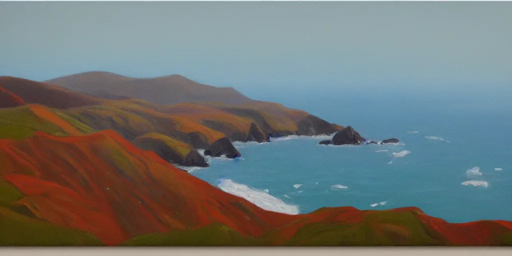 Image similar to marin headlands by olof krans, oil on board