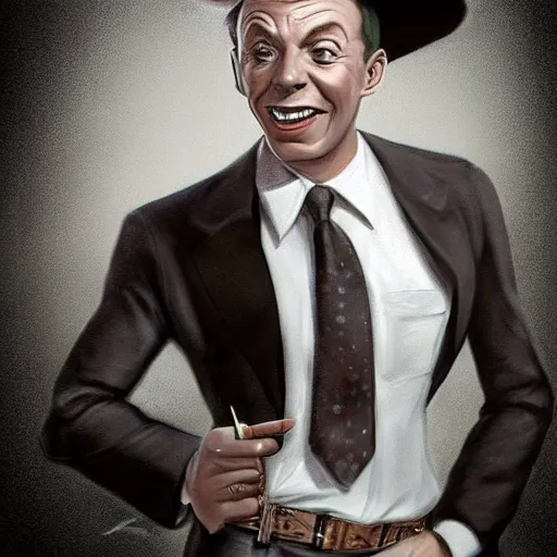 Image similar to perfect composition, subdued color palette, award-winning concept art, detailed digital painting, airbrushed, low contrast: costume design for young Frank Sinatra as a poor dystopian dieselpunk 1950s bartender. Volumetric cinematic lighting, great attention to perfect anatomy, special attention to posing, great attention to realistic facial expression, faithful cinematic color scheme, perfectly coherent. In the style of: Greg Rutkowski, Syd Mead, Norman Rockwell, Edward Hopper, James Gilleard, Ilya Kuyshinov, WLOP, and Stanley Artgerm.