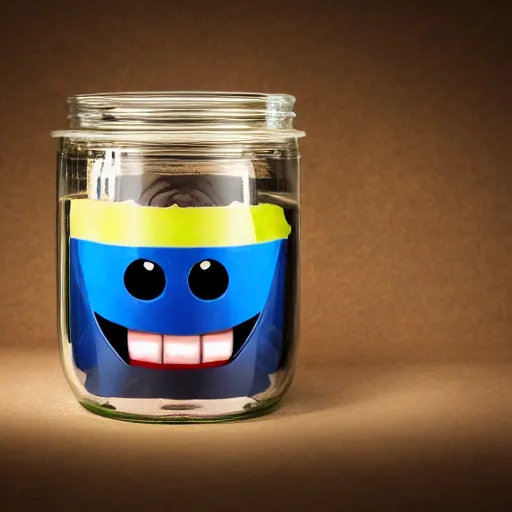 Image similar to Evil monster in a jar, product photography, centered, studio lightning