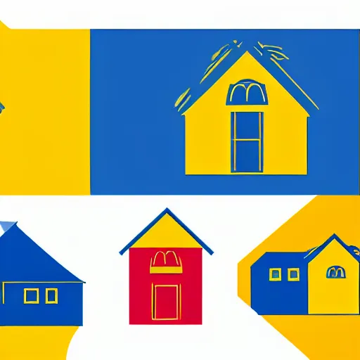 Image similar to pictorial logo, house, minimal design, blue and yellow color scheme