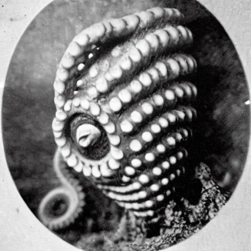 Prompt: an early portrait photo of a deep sea humanoid creature, fish scale and tentacle face, lost footage, vintage photo, horror, retetro, found footage