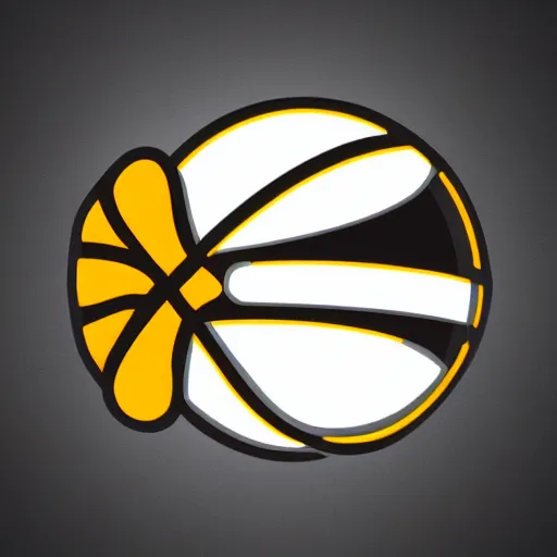 Image similar to a 2 d render logo of a basketball with saturn rings and a white background