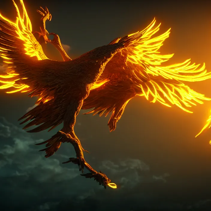 Image similar to phoenix rising, rebirth, high - quality, ultra detailed, cinematic lighting, 8 k, cgi