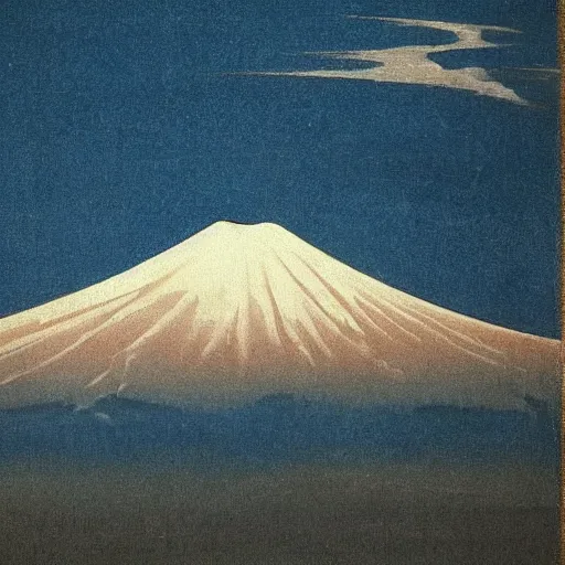 Prompt: mount fuji, misty, ancient japanese painting