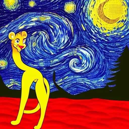 Prompt: simba starry night on pride rock