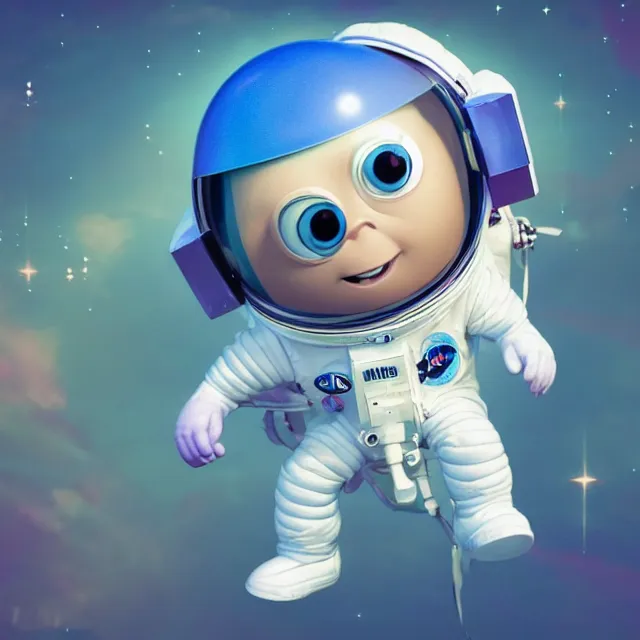 Prompt: a cute astronaut, pixar animation style, soft colors, by jeff koons, by lisa frank, octane render, colorful, spectral color, 5 d, ultra - hd, happy, good, mini, volumetric lighting