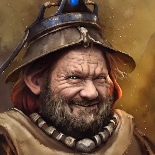 Prompt: dwarf shaman man, in love, happy, wearing blue and brown medieval robe, WLOP, artgerm, Jason Chan, Charlie Bowater, Sergey Kolesov, medieval, fantasy d&d, watercolor on paper, hyper detail portrait, closeup on face, dark pastel castle background