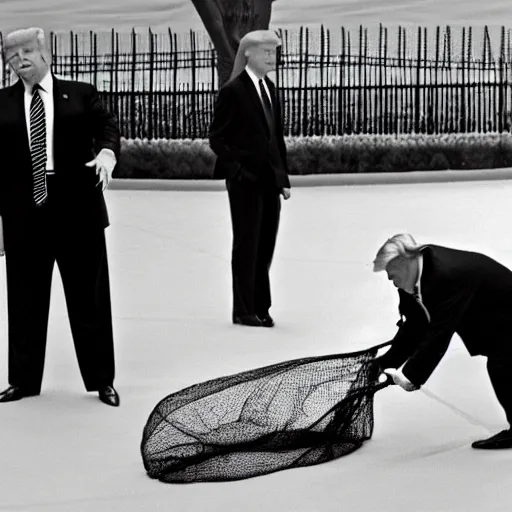 Prompt: Donald Trump being caught with a net
