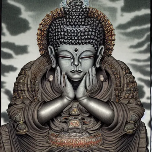 Image similar to the undead Buddha by kentaro miura, hyper-detailed masterpiece