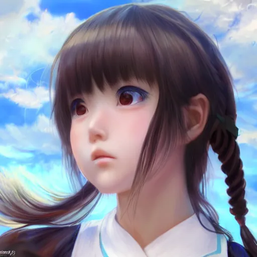 Image similar to ultra-detailed, HD semirealistic anime CG concept art digital painting of a Japanese schoolgirl, by a Chinese artist at ArtStation, by Huang Guangjian, Fenghua Zhong, Ruan Jia, Xin Jin and Wei Chang. Realistic artwork of a Chinese videogame, gentle an harmonic colors.