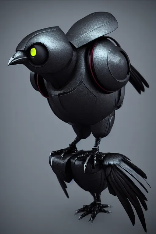 Image similar to high quality 3 d render very cute cyborg crow! incorporated speaker, cyberpunk highly detailed, unreal engine cinematic smooth, in the style of blade runner & detective pikachu, hannah yata charlie immer, moody light, low angle, uhd 8 k, sharp focus