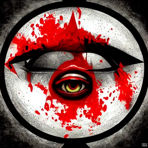 Prompt: the all - seeing eye, a lot of blood, illusions, artstation hq, in style of simon c page