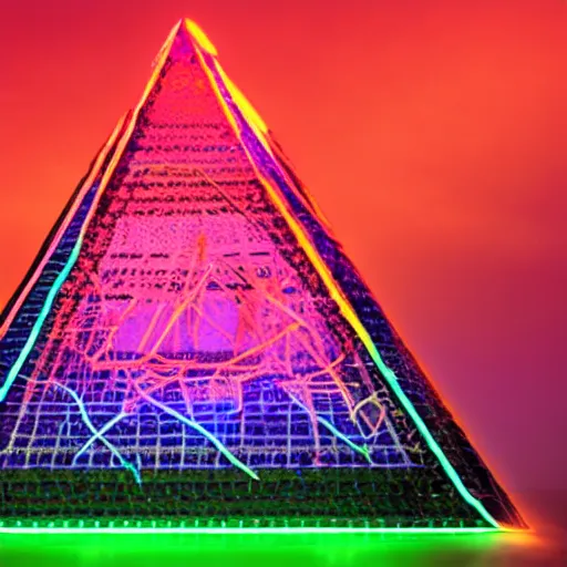 Prompt: neon pyramid in the sea