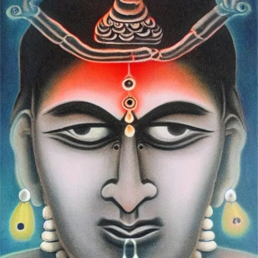 Prompt: beautiful portrait of lord shiva in angry mood, with third eye open, very chilling
