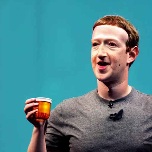 Image similar to mark zuckerberg drinking chinese tea with a banner in the background privacy please