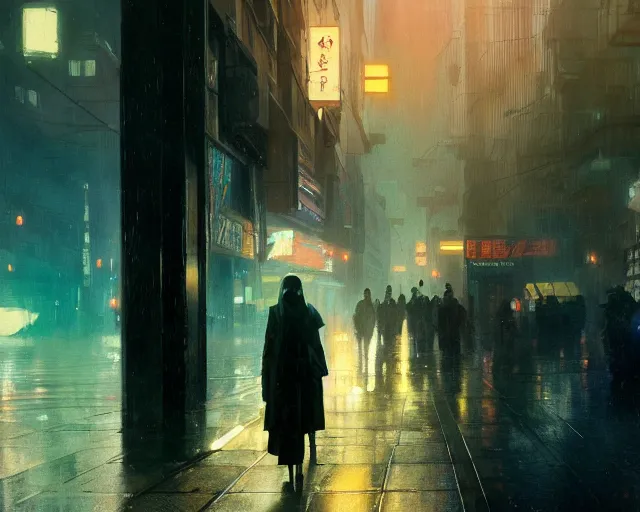 Image similar to 2 0 1 8 blade runner movie still girl look at the cityscape from roof perfect face fine realistic face pretty face neon puffy jacket blue futuristic sci - fi elegant by denis villeneuve tom anders zorn hans dragan bibin thoma greg rutkowski ismail inceoglu illustrated sand storm alphonse mucha