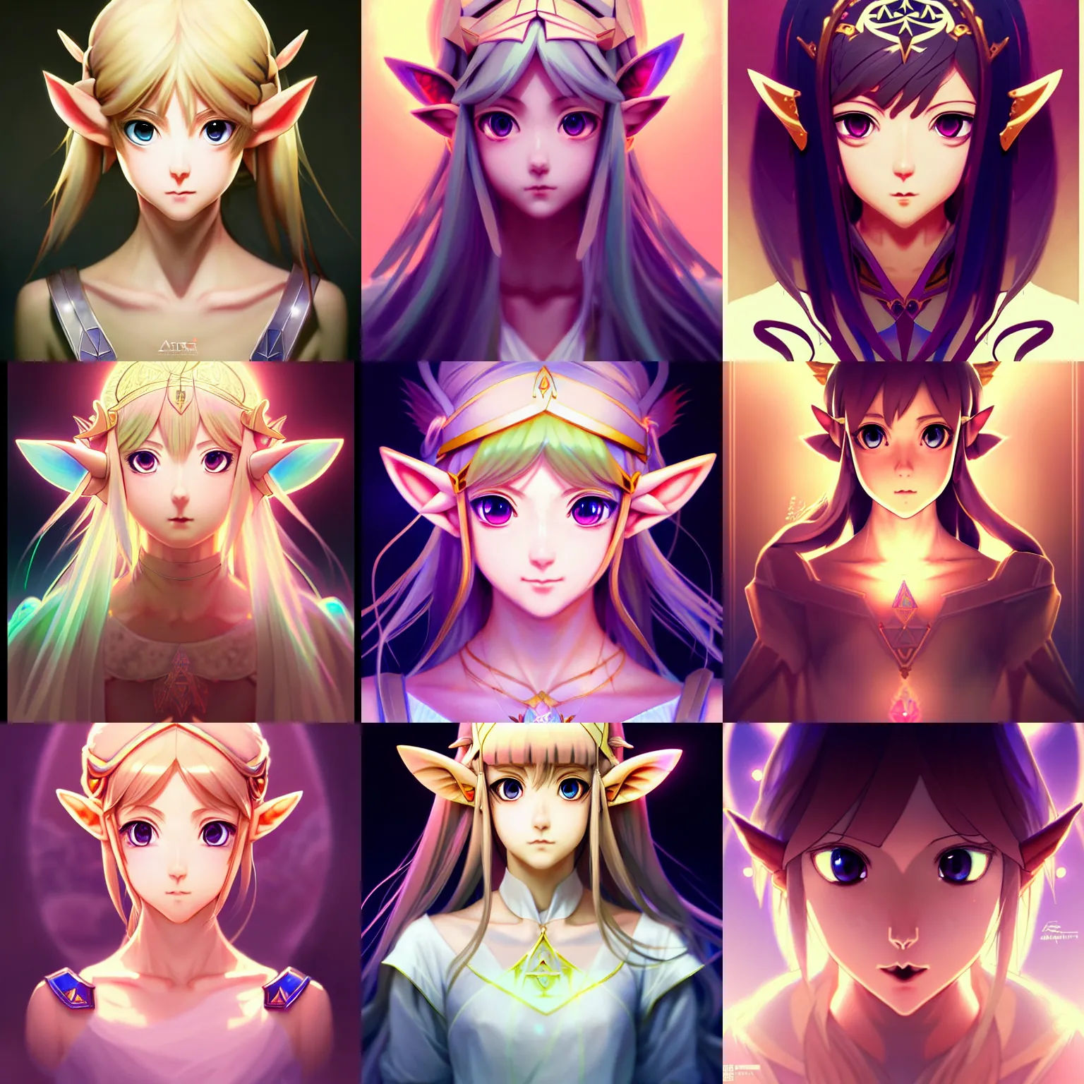 Prompt: symmetry, portrait of anime girl princess zelda, ultra detailed, keen, sublime, elegant, intricate, anime, dynamic lighting, glowing lights, smooth, digital art, digital painting, artstation, wlop, sharp focus, low key, illustration, art by artgerm and greg rutkowski and alphonse mucha and frazetta, 8 k