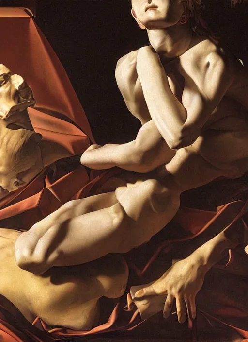 Image similar to artificial consciousness, detailed, hyperrealism, by Caravaggio