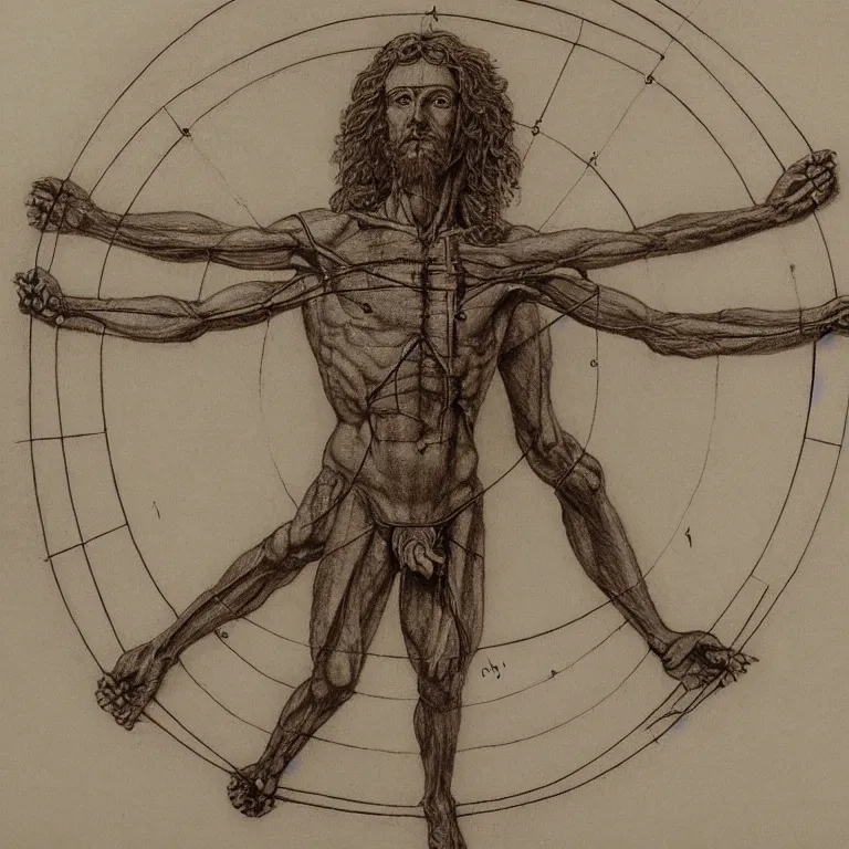 Image similar to A very detailed portrait of the Vitruvian Man, high details, realistic, 8k