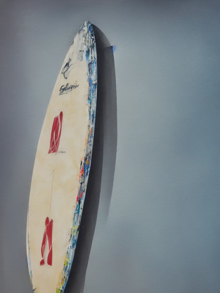 Image similar to a high fidelity photorealistic painting of a firewire surfboard, artistic photograph, studio light