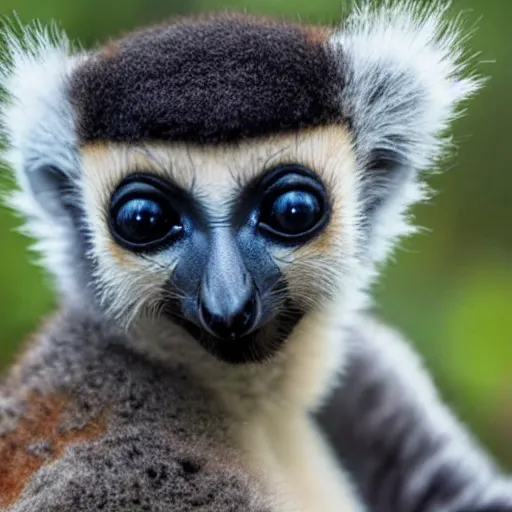 Image similar to a baby lemur clings to the belly of her mother, madagascar, raining, stormy photos in the style of national geographic, photorealistic - h 6 4 0