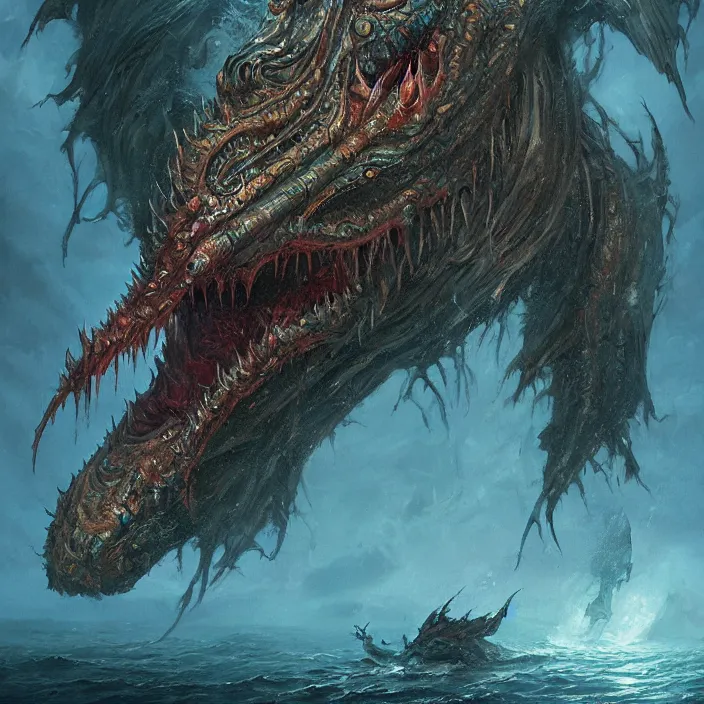 Image similar to sea monster large horror under the ocean d & d, d & d style, trending on artstation, intricate, highly detailed, vivid painting, colorful, art by greg rutkowski