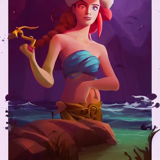 Image similar to painting mermaid treasure on sea of thieves game avatar hero smooth face median photoshop filter cutout vector, behance hd by jesper ejsing, by rhads, makoto shinkai and lois van baarle, ilya kuvshinov, rossdraws global illumination