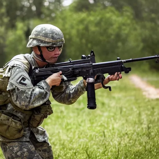 Prompt: a soldier gearing up to charge into battle