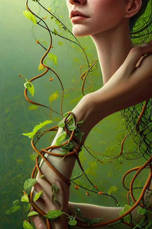 Image similar to a detailed painting of a human hand made of plants and vines and leaf, horror, highly detailed, digital painting, trending on artstation, smooth, sharp focus, illustration, art by greg rutkowski, loish, rhads, makoto shinkai and lois van baarle, ilya kuvshinov, rossdraws