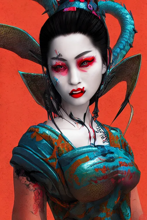 Image similar to agile geisha cyberpunk Dragon princess, digital art, 8k ,character ,realistic, portrait, hyperrealistic