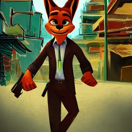 Image similar to concept art of nick wilde as max payne in max payne 3 set in gritty neo - noir zootopia, favela level