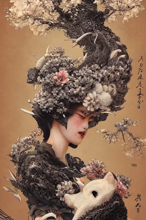 Image similar to a cover of japanese art magazine about animal creatures by illustrated by miyazaki by karol bak, james jean, tom bagshaw, rococo, sharp focus, trending on artstation, cinematic lighting, hyper realism, octane render, 8 k, hyper detailed, vivid, ultra detailed, highly detailed