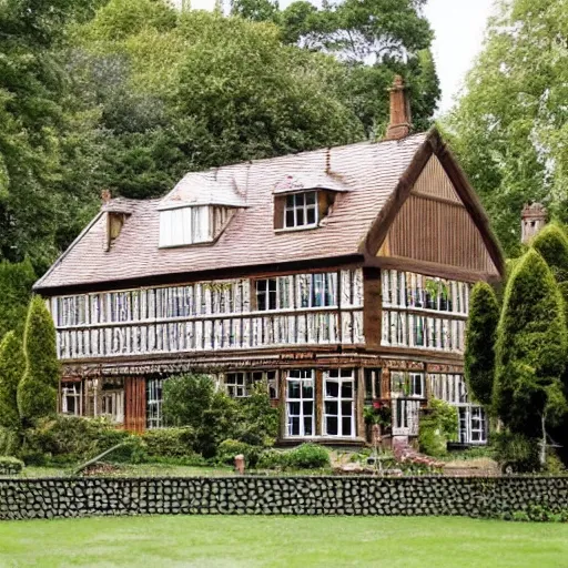 Image similar to an english victorian house built with wooden pallets