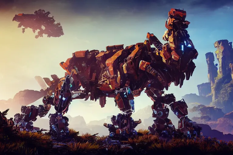 Image similar to rockbreaker machine mecha animal beast robot of horizon forbidden west horizon zero dawn bioluminiscence global illumination ray tracing hdr fanart arstation by sung choi and eric pfeiffer and gabriel garza and casper konefal