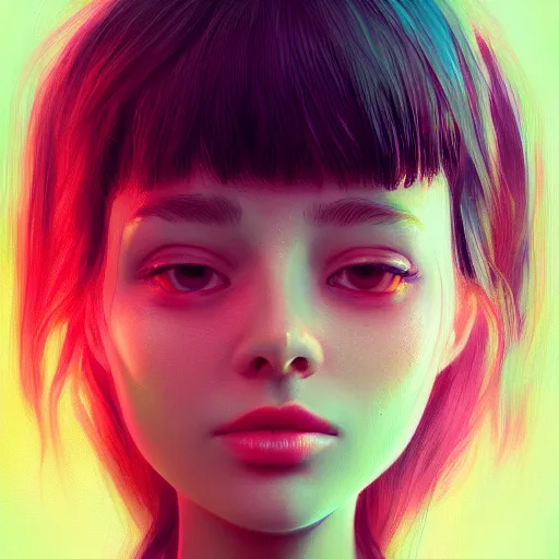 Image similar to A Stunning portrait of teen girl, art by Ross tran, vivid color palette, digital painting, 3D, octane render, post process in Photoshop, highly detailed, particles, light effect, volumetric lighting